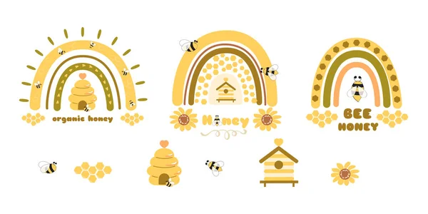 Honigtopf Biene Regenbogen Element Honigglas Biene Süßer Honig Imkerei Grafisches — Stockvektor