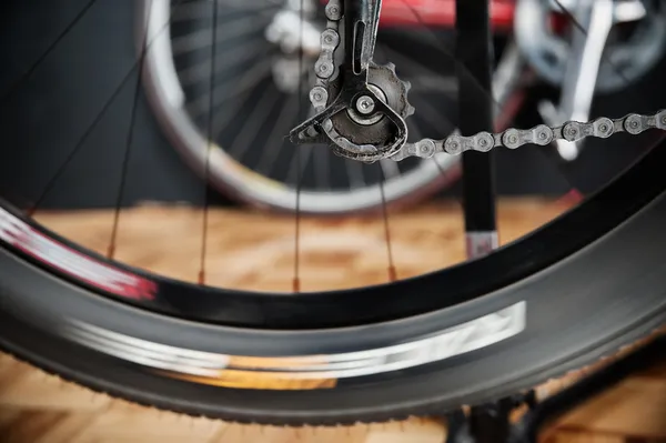 Parts of the drive bike. Gears bicycle crank mechanism — Stock Photo, Image