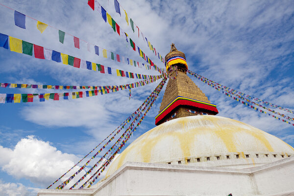 Boudhanath giant buddhist stupa in Kathmandu Himalaya Nepal