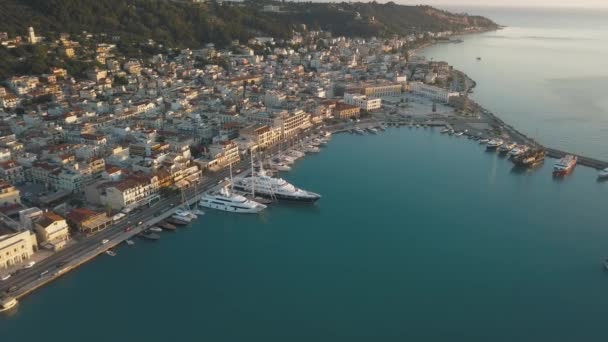 4K Vista aérea da cidade de Zakynthos hora do nascer do sol — Vídeo de Stock