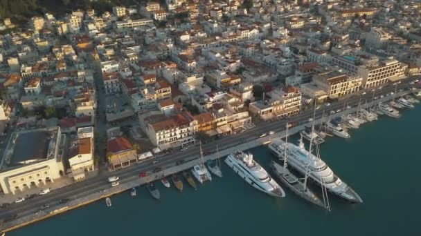 4K Vista aérea da cidade de Zakynthos hora do nascer do sol — Vídeo de Stock