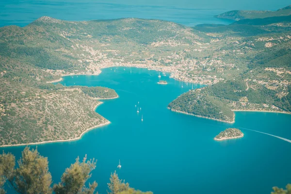 Türkis Klares Wasser Strand Reise Mit Yachten Katamaran Ionisches Meer — Stockfoto