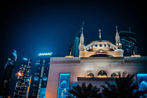 Ночная Сцена Центре Дубая Uae Красивые Современные Здания Яркие Огоньки — стоковое фото