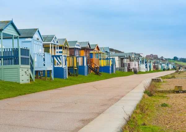 Cabanas de praia na costa de Kent — Fotografia de Stock