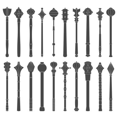 vector monochrome icon set with ancient battle Maces for your project clipart