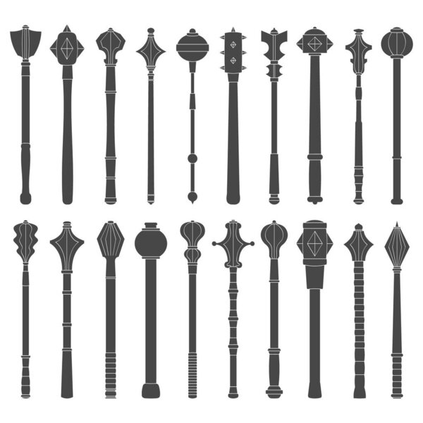 vector monochrome icon set with ancient battle Maces for your project