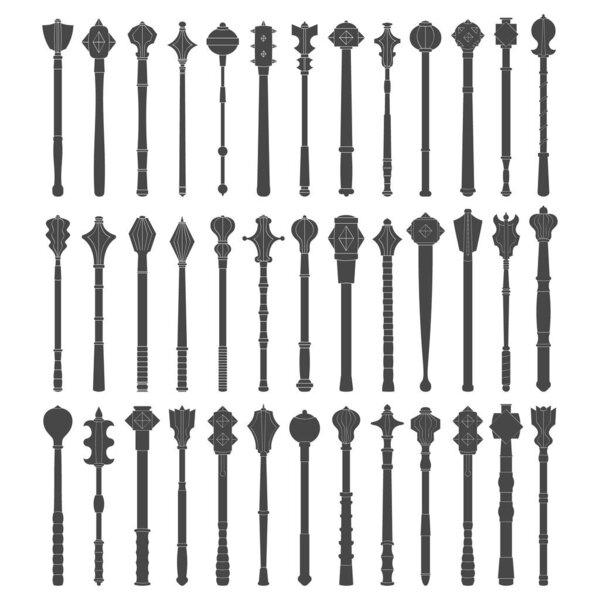 vector monochrome icon set with ancient battle Maces for your project