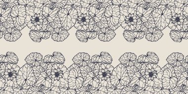 Elleri daha az selandin ile yatay ve pürüzsüz bir sınır. Eps 10. Çizgi sanatı botanik çizimi. Çiçek arkaplanı