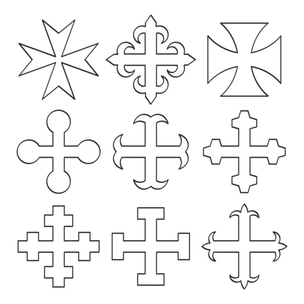 Vektor Monochromes Icon Set Mit Mittelalterlichen Heraldischen Kreuzen Für Ihr — Stockvektor