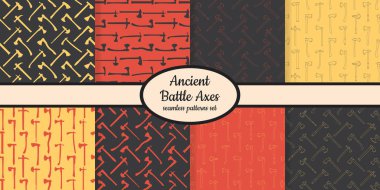 Ağ, kumaş, kağıt ve tüm baskılar için tasarlanmış kadim savaş baltalarına sahip desenler koleksiyonu 