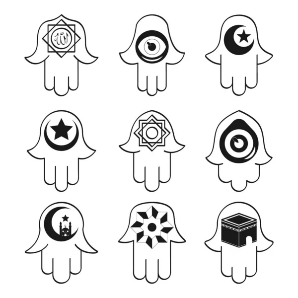 Vector Monochrome Icon Set Amulet Hamsa Your Project — Stock Vector