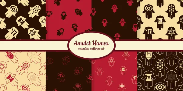 Colección Patrones Sin Costura Vectorial Con Amuleto Hamsa Texturas Dibujadas — Vector de stock