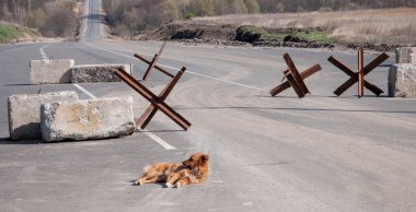 Chernihiv, Ukraine  04/14/2022: Anti-tank urchins