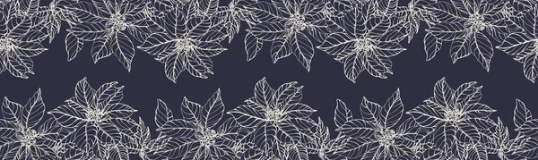 Векторная Горизонтальная Бесшовная Граница Нарисованной Вручную Euphorbia Poinsettia Eps Ботаническая — стоковый вектор