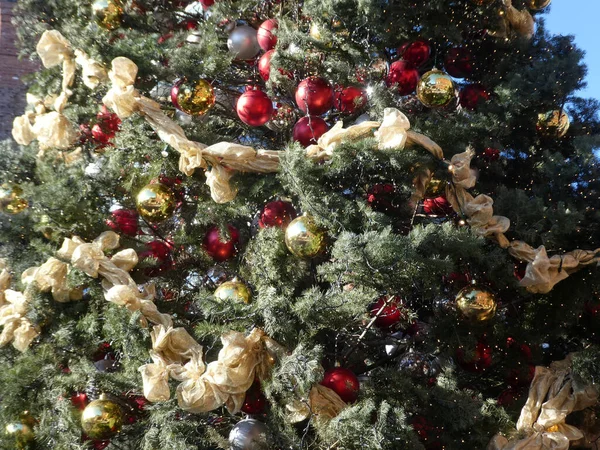 Decoraciones Navidad Árbol Navidad Como Fondo —  Fotos de Stock