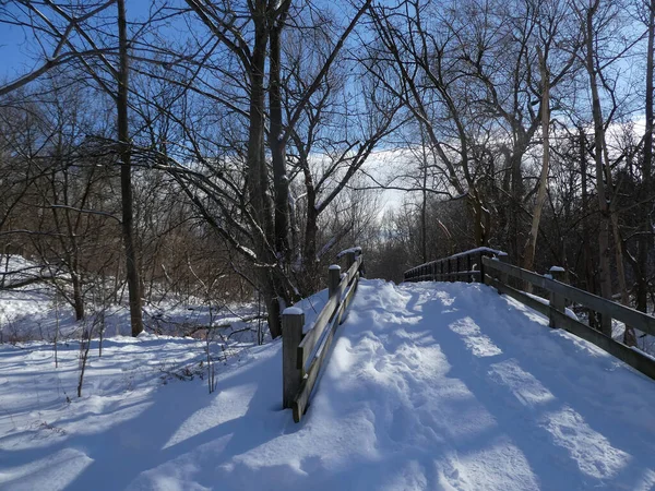 冻结河上的冬季景观桥 — 图库照片