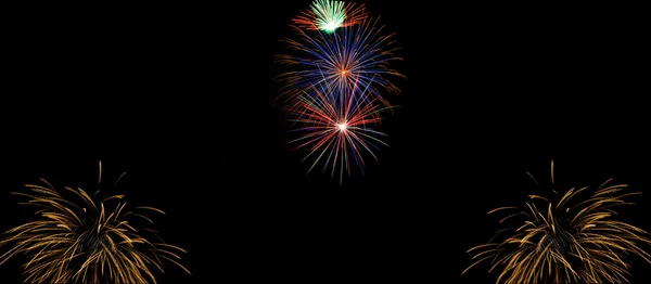 Wide Fireworks DIsplay made of real pyrotechnic photos — Stock Photo, Image