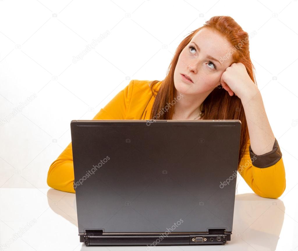 young woman is stressed due to computer failure
