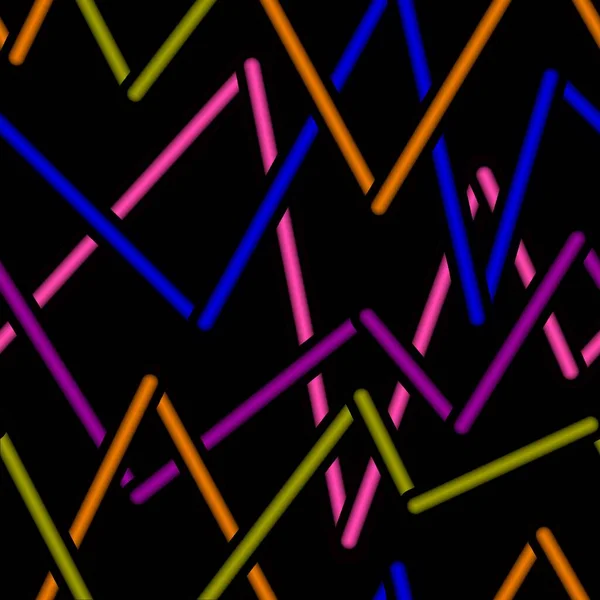 Randomly crossing colored lines located zigzag making pattern.Chaotic shorts lines seamless pattern,sticks modern repeatable motif.Good for print,textile,fabric,wrapping paper.Black background
