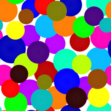 Renkli farklı boyutlarda turuncu renkli toplara sahip soyut dikişsiz desen. Arka plan soyut süslemeleri için üstüste binen renkli noktaların görüntüsü. Davetiye, el ilanı, afiş, kumaş,