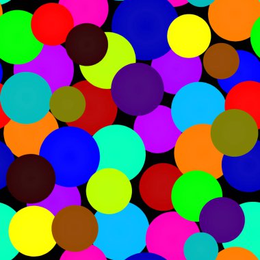 Renkli farklı boyutlarda turuncu renkli toplara sahip soyut dikişsiz desen. Arka plan soyut süslemeleri için üstüste binen renkli noktaların görüntüsü. Davetiye, el ilanı, afiş, kumaş,