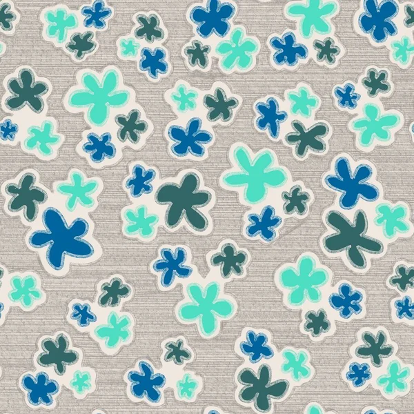 Trendy fabric pattern with miniature turquoise,gray,blue colors flowers.Fashion design on grunge texture.Motifs scattered random.Elegant template for fashion prints,textile,fabric,gift wrapping paper