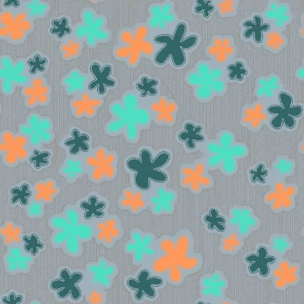 Trendy fabric pattern with miniature turquoise,gray,orange colors flowers.Fashion design on grunge texture.Motifs scattered random.Elegant template for fashion print,textile,fabric,gift wrapping paper