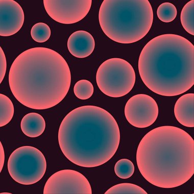 Burgonya arka planında pembe voluminik farklı toplara sahip soyut dikişsiz desen. Arka plan süsü, davetiye, el ilanı, afiş, tekstil, kumaş için üst üste binen hacim efekt deseni görüntüsü