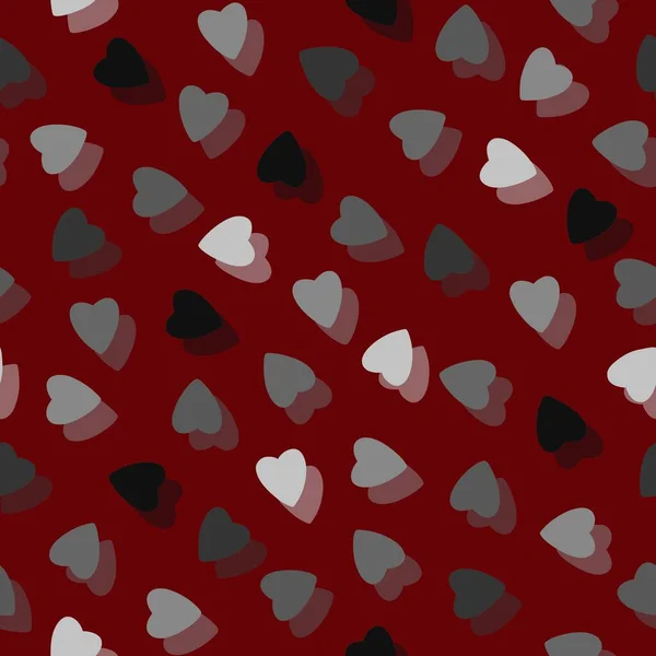 Simples Corações Coloridos Padrão Sem Costura Caótico Fundo Vermelho Feito — Fotografia de Stock