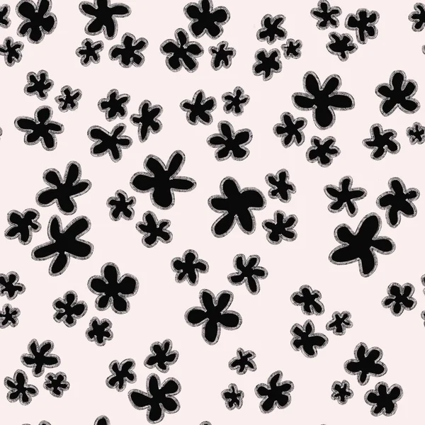 Modèle Tissu Mode Avec Des Fleurs Noires Miniatures Dessinées Main — Photo