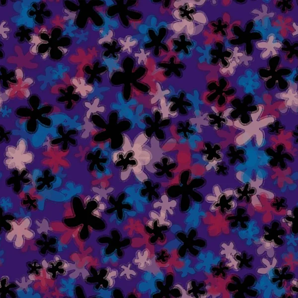 在紫丁香背景上手绘小型彩花的时髦面料图案 图案随意分散 层叠效果好 时尚印花 纺织品 包装纸的精致模板 — 图库照片