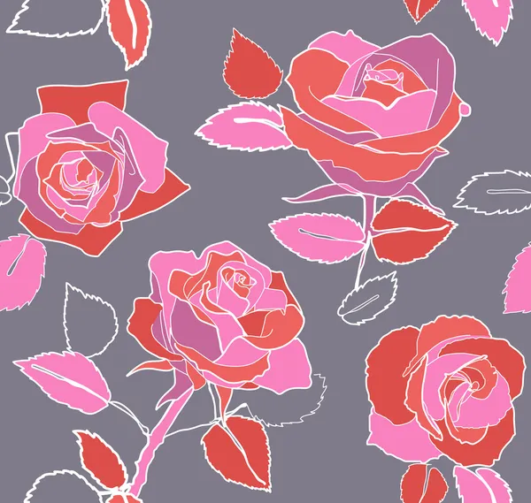 Vector Pattern Rose romantic seamless grey red background — Stock Vector