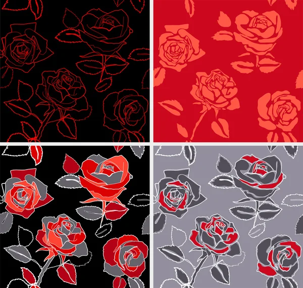 Patrón vectorial rosa romántico sin costuras rojo negro gris fondo — Vector de stock