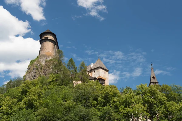 View Orava Castle Walls Frayed Clouds Hillside Overgrown Trees — Stockfoto