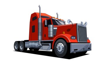 Red semi truck vector illustration. American trailer truck