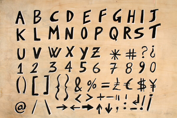 alphabet: Charcoal on wood panel