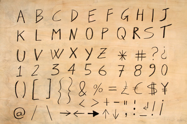 alphabet: Charcoal on wood panel