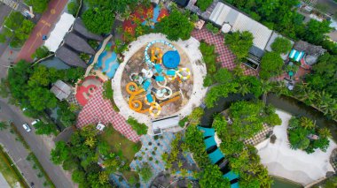 Ancol Beach 'in hava manzarası, Kuzey Jakarta. JAKARTA - Endonezya. 25 Kasım 2021
