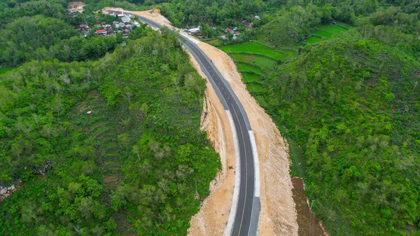 Aerial View Highway Beautiful Views Southern Java Crossing Line Central — Stock Photo, Image