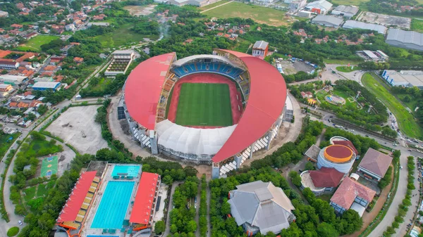 Güneş Doğduğunda Wibawa Mukti Stadyumu Nun Güzel Manzarasının Yukarıdan Görünüşü — Stok fotoğraf