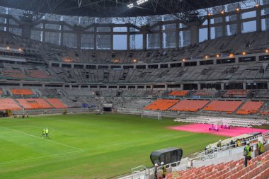 Endonezya Takımı için yeni Tribün futbol stadyumunun inşaatı. Jakarta Uluslararası Stadyumu Kuzey Jakarta 'da. Jakarta, Endonezya, 16 Aralık 2021