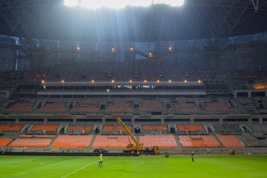 Endonezya Takımı için yeni Tribün futbol stadyumunun inşaatı. Jakarta Uluslararası Stadyumu Kuzey Jakarta 'da. Jakarta, Endonezya, 16 Aralık 2021