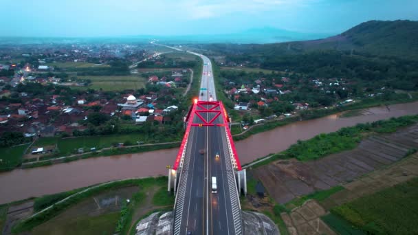 Aerial View Kalikuto Bridge Iconic Red Bridge Trans Java Toll — Stockvideo