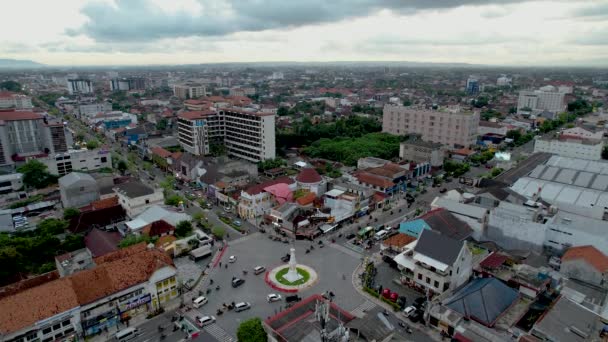 Letecký Pohled Tugu Jogja Nebo Známý Jako Tugu Pal Ikonickou — Stock video