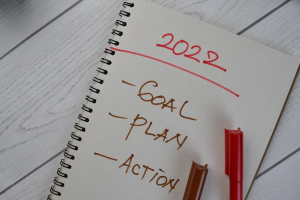 2022 Cél Terv Akció Írni Egy Könyvet Elszigetelt Asztal — Stock Fotó