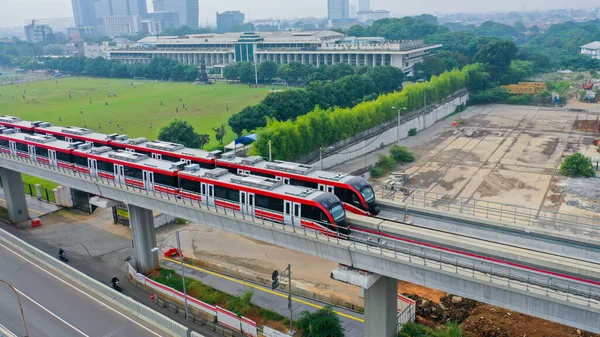 Veduta Aerea Della Prova Del Treno Jakarta Lrt Fase Pancoran — Foto Stock