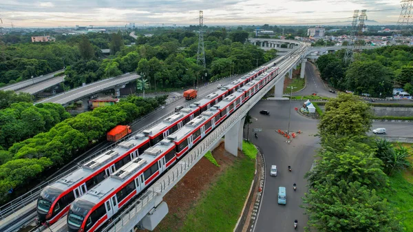 Veduta Aerea Della Prova Del Treno Jakarta Lrt Fase Uki — Foto Stock