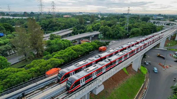 Veduta Aerea Della Prova Del Treno Jakarta Lrt Fase Uki — Foto Stock