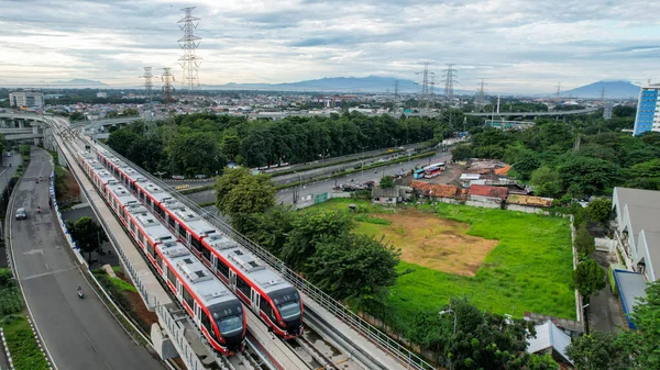 Uki Cawang Dan Jakarta Lrt Tren Deneme Uçuşunun Havadan Görüntüsü — Stok fotoğraf