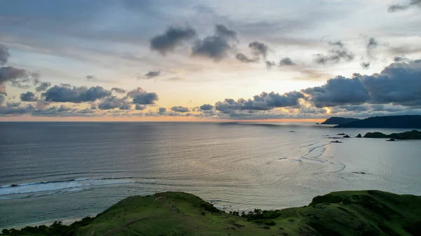 Uitzicht Vanuit Lucht Selong Belanak Tropisch Eiland Met Zandstrand Turquoise — Stockfoto